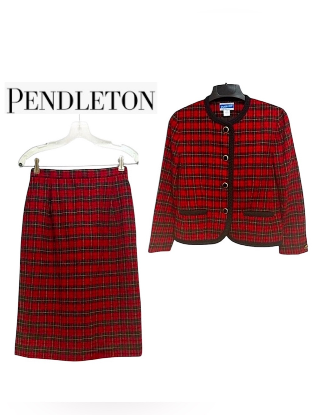 Vintage Pendleton Plaid 100% Wool Skirt Suit